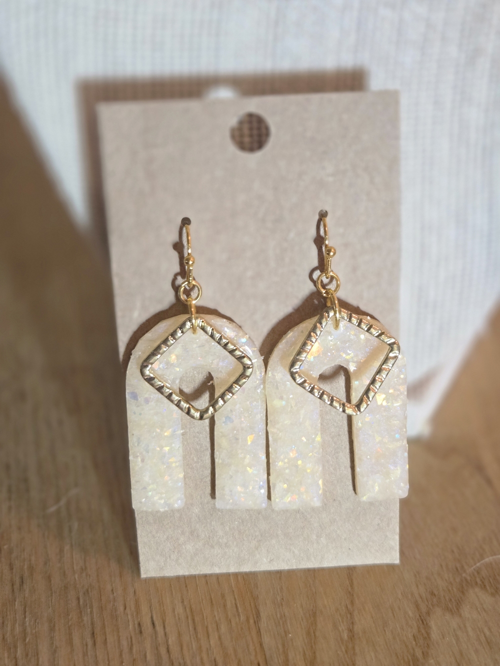 Handmade Gold Accent Iridescent White Drop Earrings